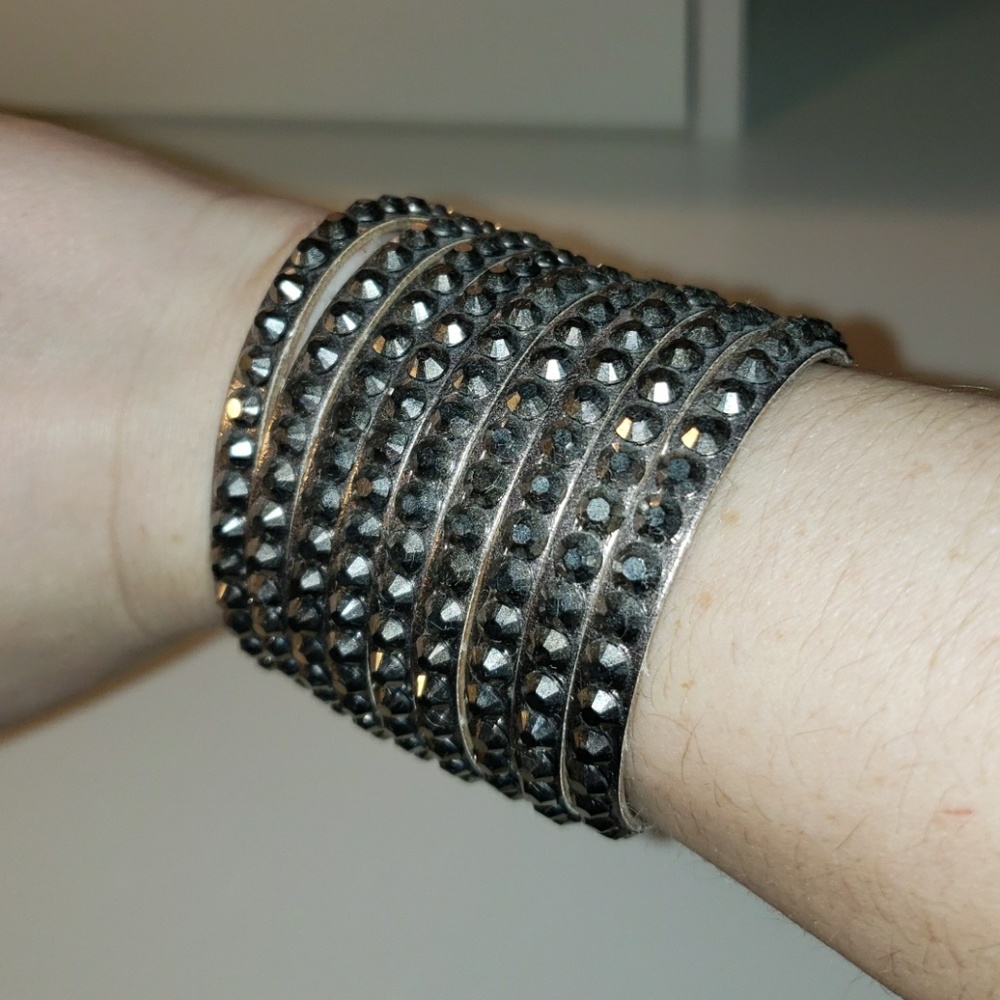Dark silver rhinestone cuff